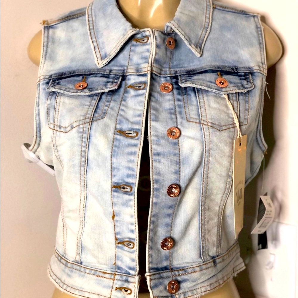 YMI denim jean jacket vest marble wash.